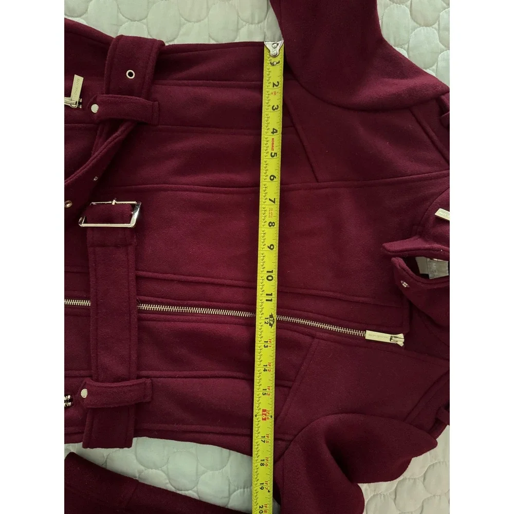 Michael Kors Womens Burgundy Belted Wool Blend Asymmetrical Zip Coat Luxury S